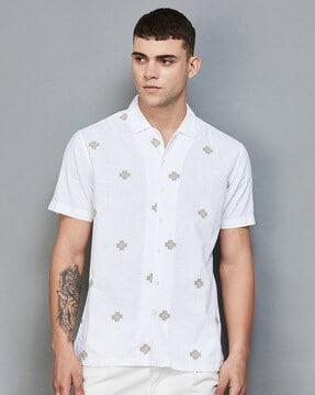 men regular fit printed cutaway-collar shirt