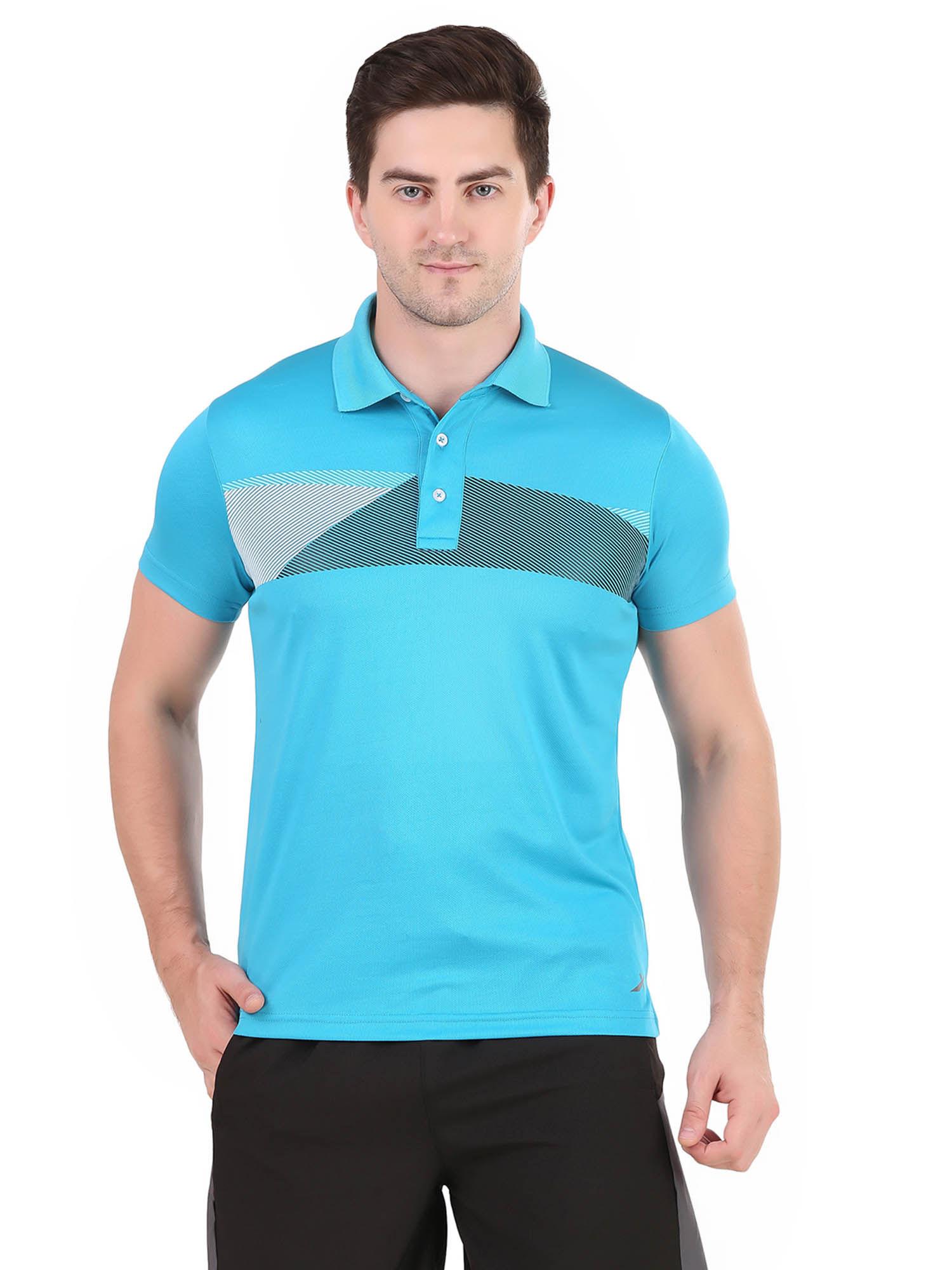 men regular fit printed polo neck t-shirt - turquoise