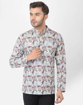 men regular fit printed pure cotton short kurta