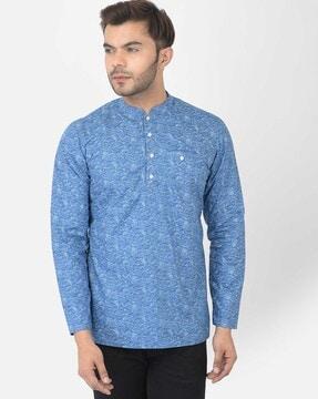 men regular fit printed pure cotton short kurta