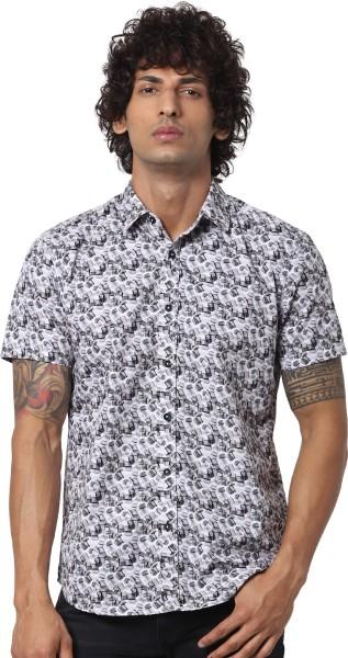 men regular fit printed spread collar casual shirt