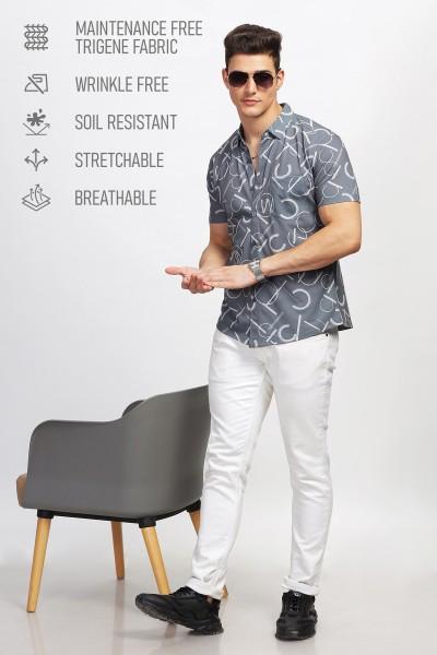 men regular fit printed spread collar casual shirt