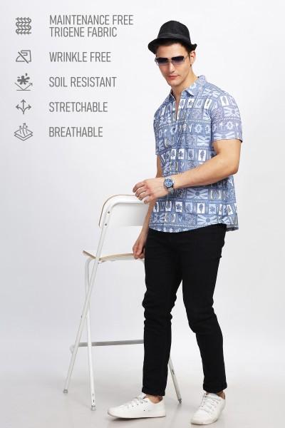 men regular fit printed spread collar casual shirt