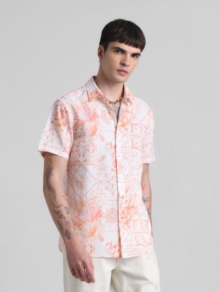 men regular fit printed spread collar casual shirt