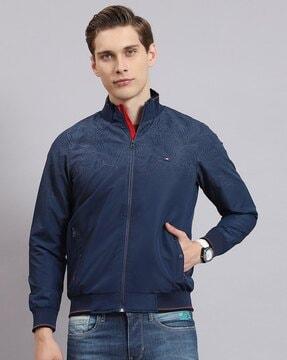 men regular fit printed zip-front bomber jacket