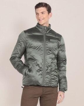men regular fit puffer jacket with slip pockets