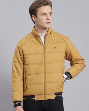 men regular fit puffer jacket with zipper pockets