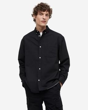 men regular fit pure cotton shirt with button-down collar