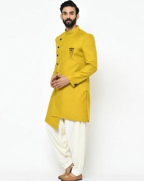 men regular fit sherwani with asymmetrical hem