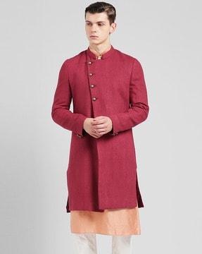 men regular fit sherwani with mandarin collar