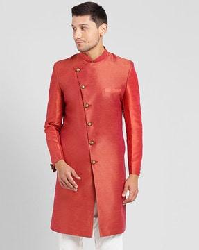 men regular fit sherwani with welt pocket