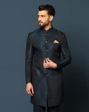 men regular fit sherwani with woven motifs