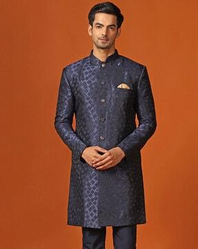 men regular fit sherwani with woven motifs