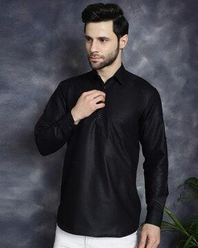 men regular fit shirt kurta with patch pocket