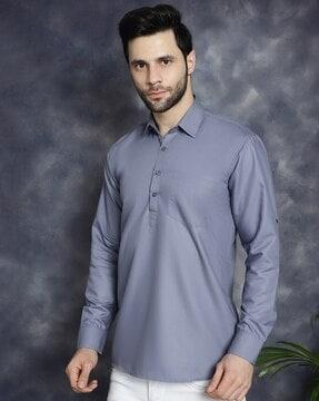 men regular fit shirt kurta with patch pocket