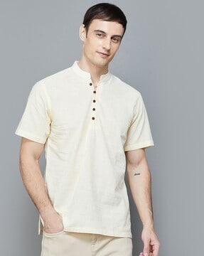 men regular fit shirt kurta with short sleeves