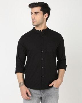 men regular fit shirt mandarin collar