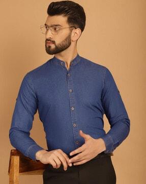 men regular fit shirt with band collar