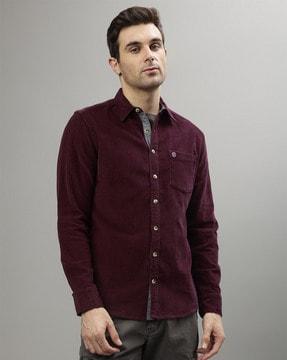men regular fit shirt with cuffed sleeves