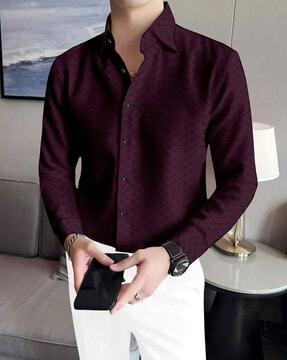 men regular fit shirt with cuffed sleeves