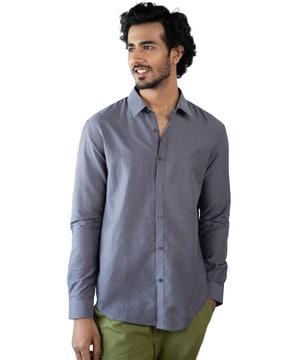 men regular fit shirt with curved hem