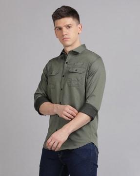 men regular fit shirt with flap pockets & spread collar