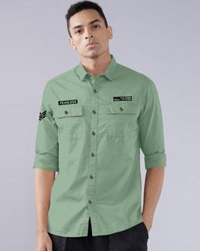 men regular fit shirt with flap pockets