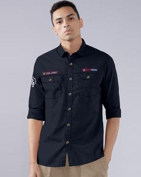 men regular fit shirt with flap pockets