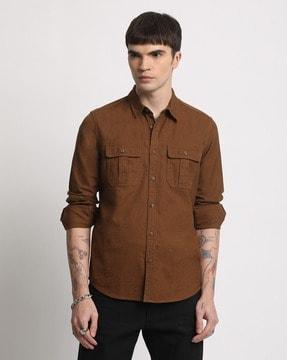 men regular fit shirt with flap pockets