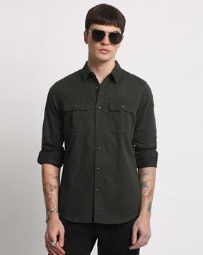 men regular fit shirt with flap pockets