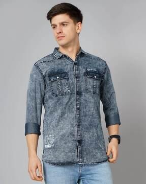 men regular fit shirt with flap pockets