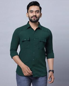 men regular fit shirt with flap pockets