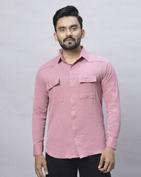 men regular fit shirt with flap pockets