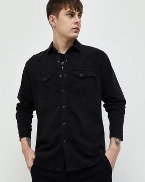 men regular fit shirt with flap pockets