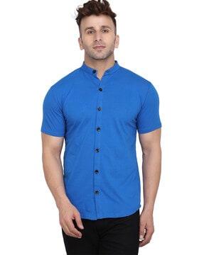 men regular fit shirt with mandarin collar