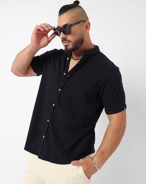 men regular fit shirt with mandarin collar