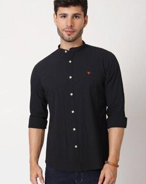 men regular fit shirt with mandarin collar