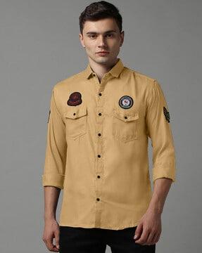 men regular fit shirt with patch-work