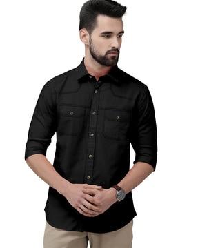 men regular fit shirt with spread-collar