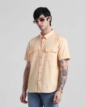 men regular fit shirt with spread-collar