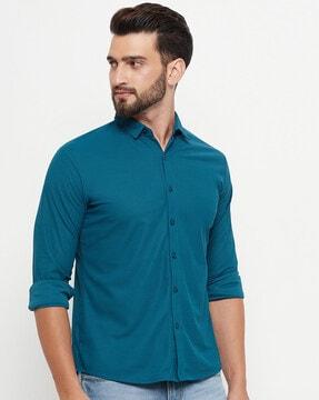 men regular fit shirt with spread collar