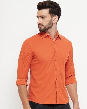 men regular fit shirt with spread collar