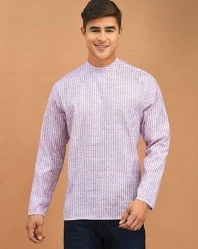 men regular fit short kurta with band collar