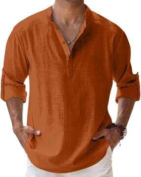 men regular fit short kurta with full sleeves