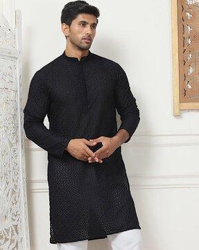 men regular fit short kurta with full sleeves