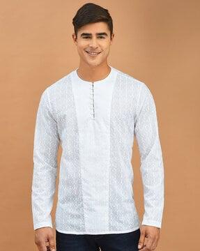 men regular fit short kurta with henley neckline