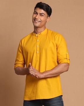 men regular fit short kurta with mandarin collar