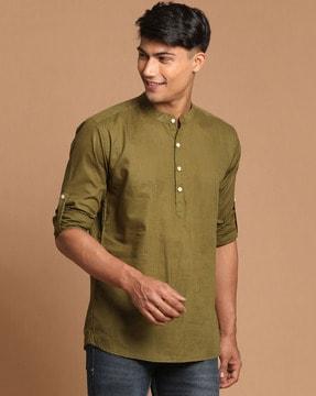 men regular fit short kurta with mandarin collar