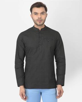 men regular fit short kurta with mandarin collar