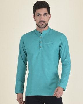 men regular fit short kurta with mandarin collar